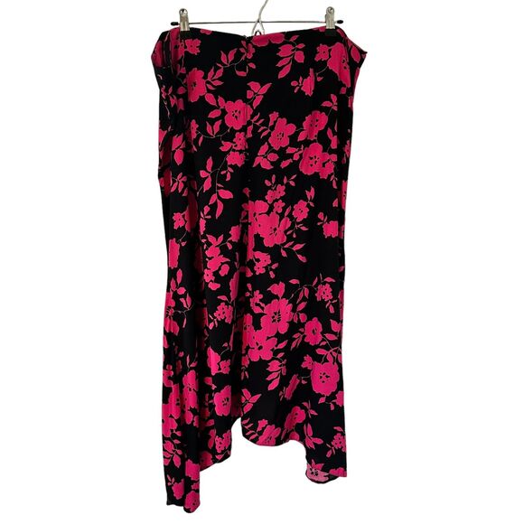 ASOS Design Curve Black Pink Floral Asymmetrical Ruched Midi Skirt Size 16 - Picture 4 of 9